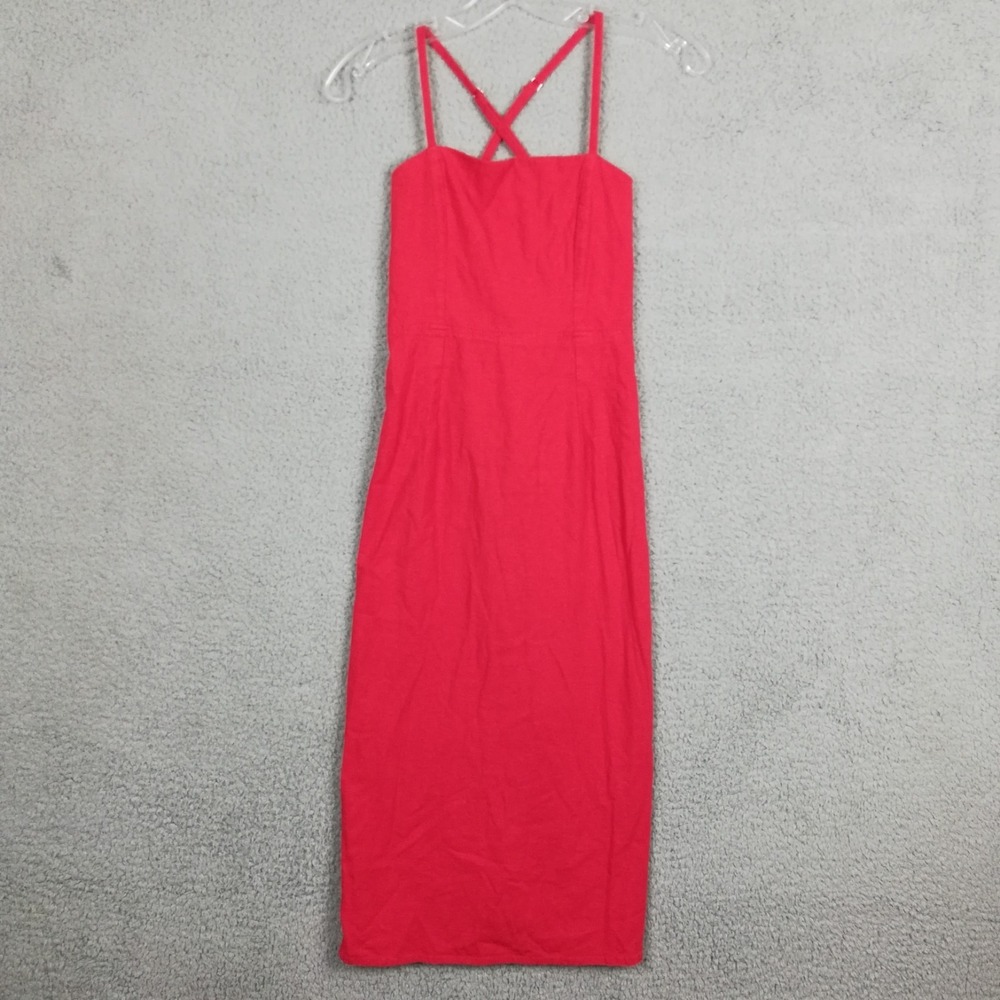 Wild Fable Womens Dress Sheath Linen Blend Red Spaghetti Strap Below Knee Midi 2